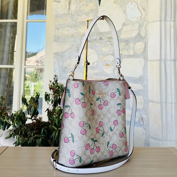 Coach Mollie Bucket Bag Signature Canvas With Cherry Print NWT Womens Holiday - Picture 2 of 8